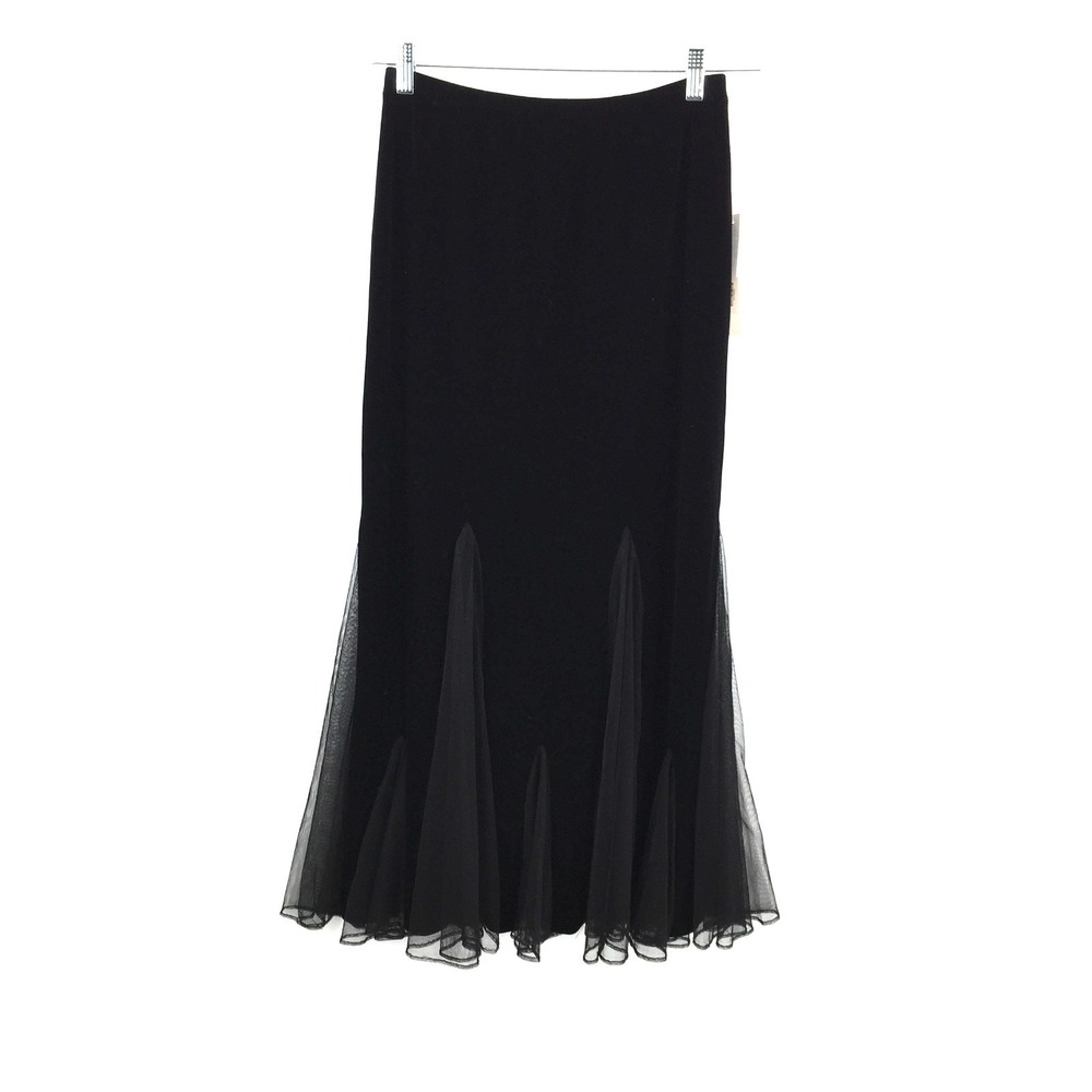 NEW Xscape Black whimsigoth‎ gothic boho fairycore velvet tulle Flowy Skirt M